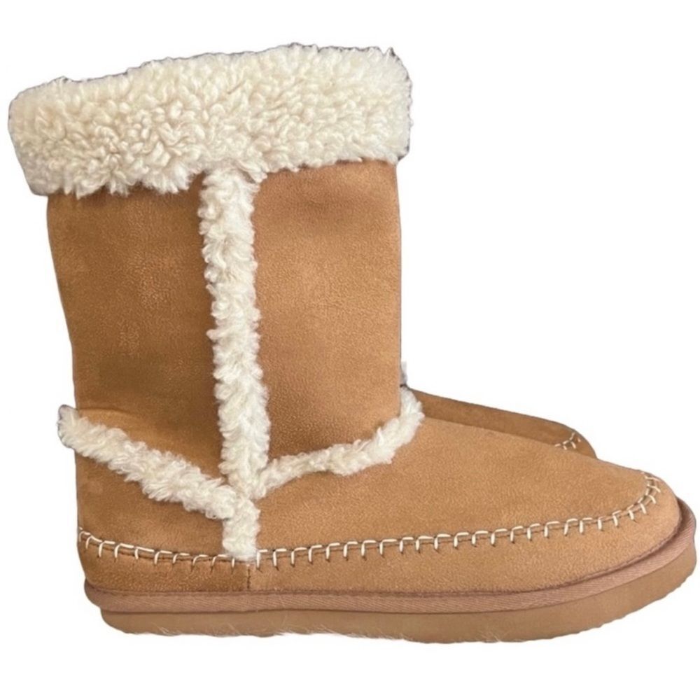 SOLD~American Eagle Mid Calf Faux Fur Boots Womens Sz 11 Tan Beige Cozy Comfy - Picture 3 of 7